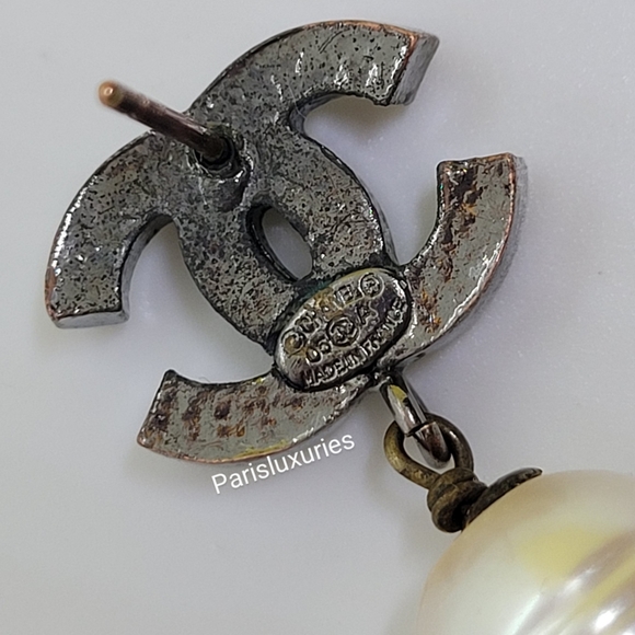 CHANEL Silver CC Rhinestone Natural Pearl Dangle - Picture 6 of 7